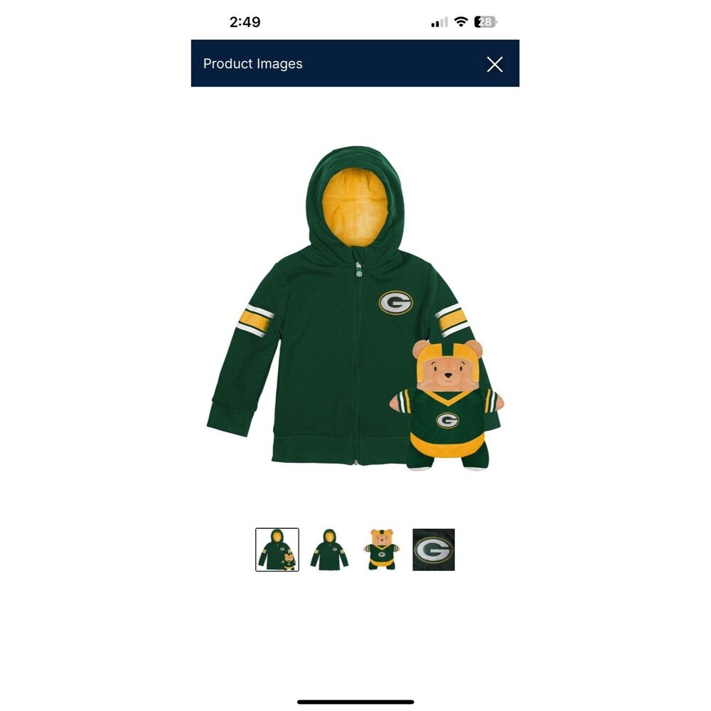 2T Wisconsin, Green Bay 2-in-1 Transforming Full-Zip Hoodie & Soft Plushie
